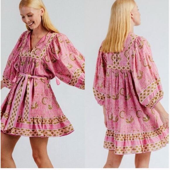 Cleobella Dresses & Skirts - Cleobella Magdelena Wildflower mini dress pink floral XS puff sleeves garden